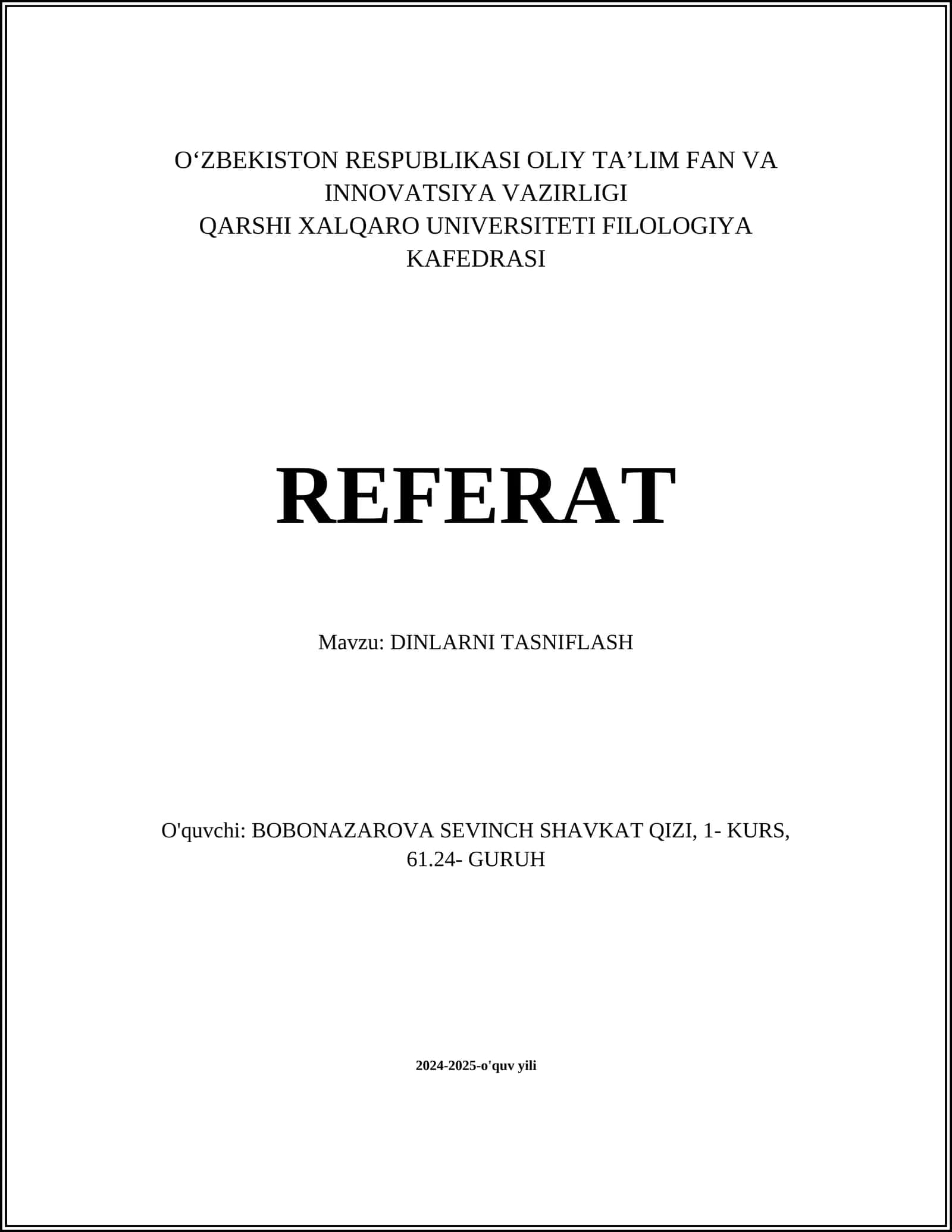 DINLARNI TASNIFLASH 1