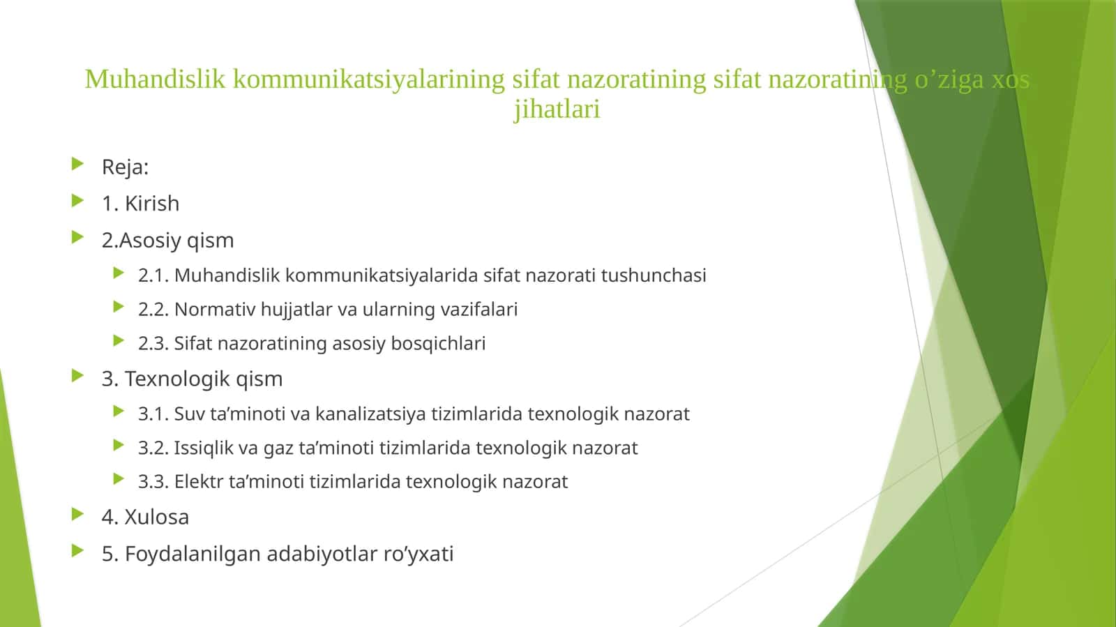 Muhandislik Kommunikatsiyalarining Sifatni Nazorati 1