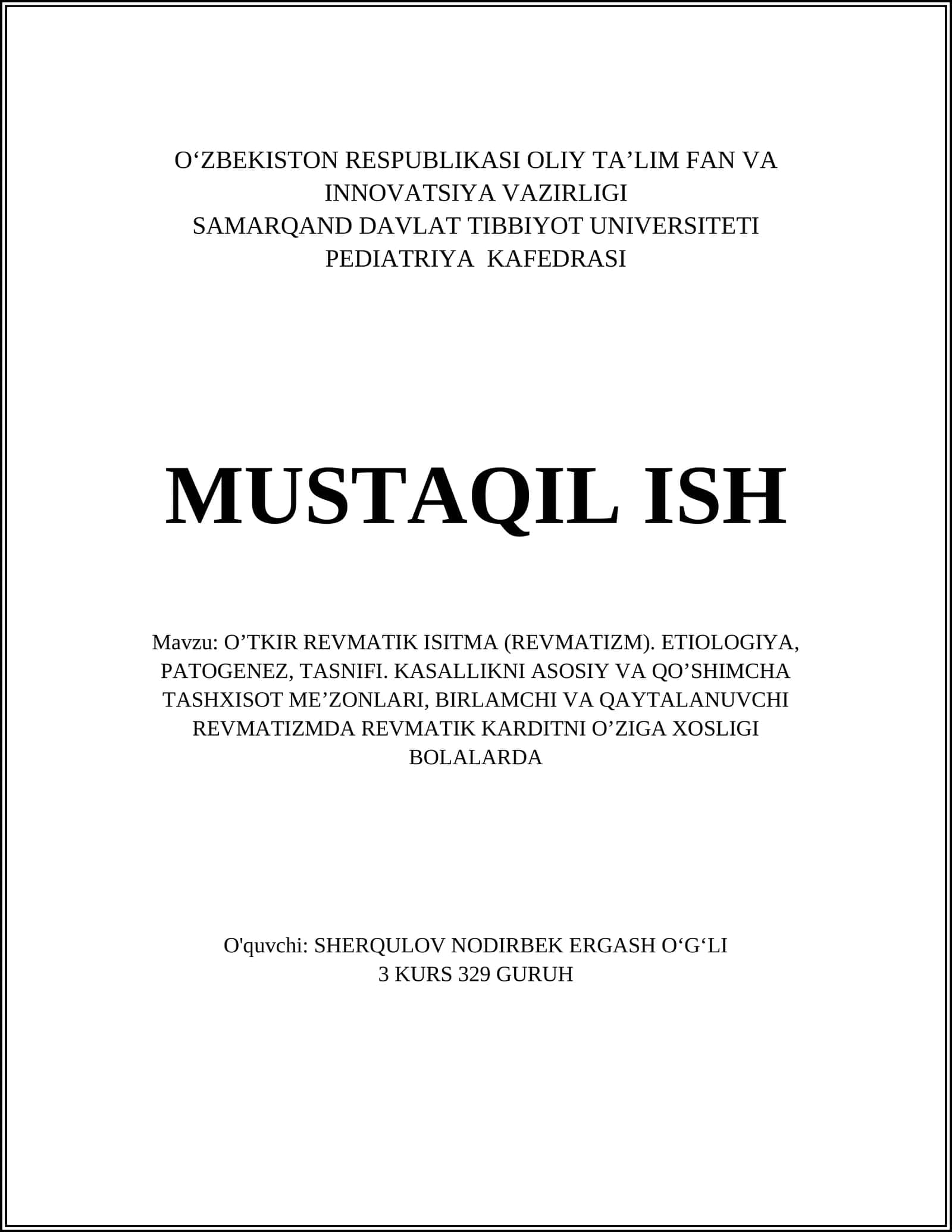 O’TKIR REVMATIK ISITMA (REVMATIZM) 1