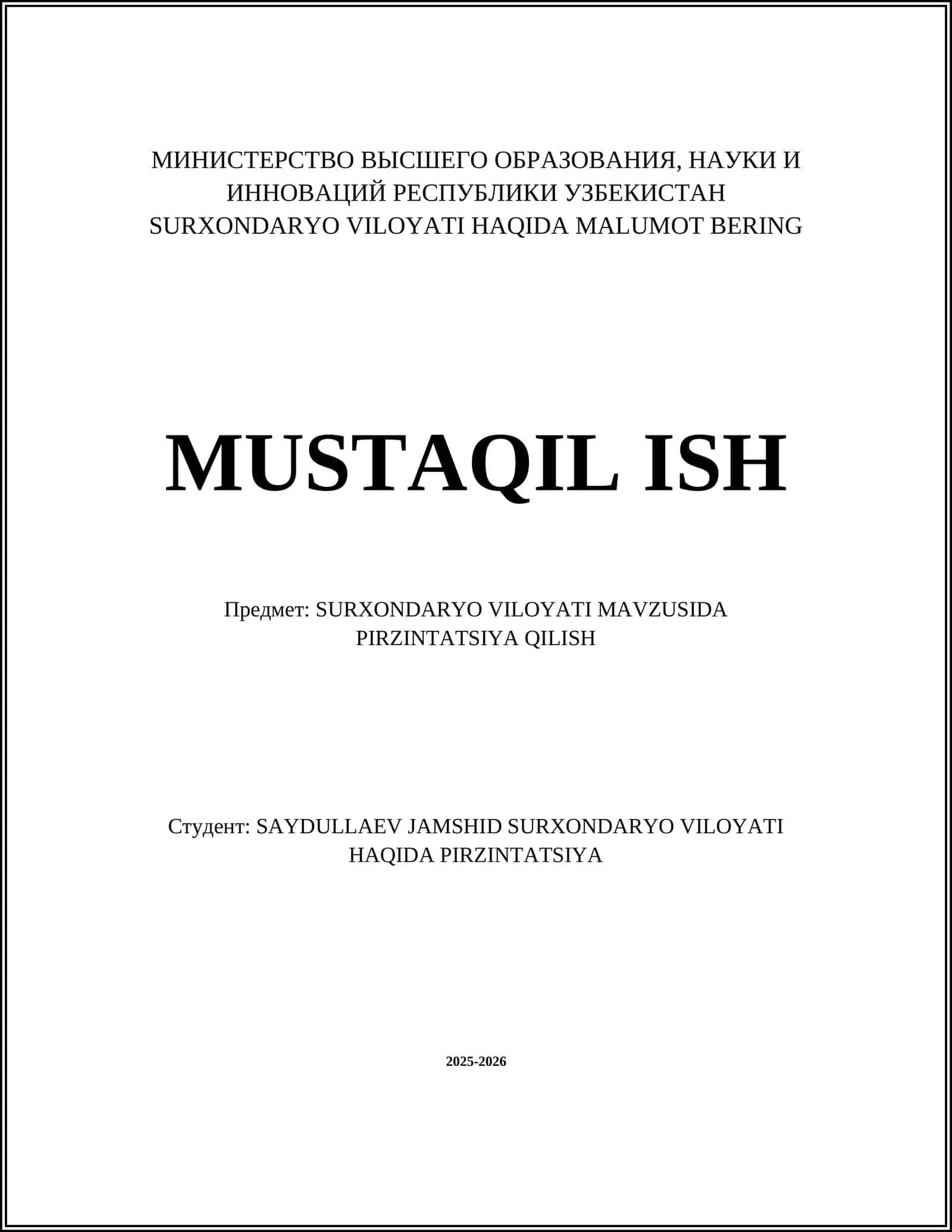SURXONDARYO VILOYATI HAQIDA MALUMOT BERING 1
