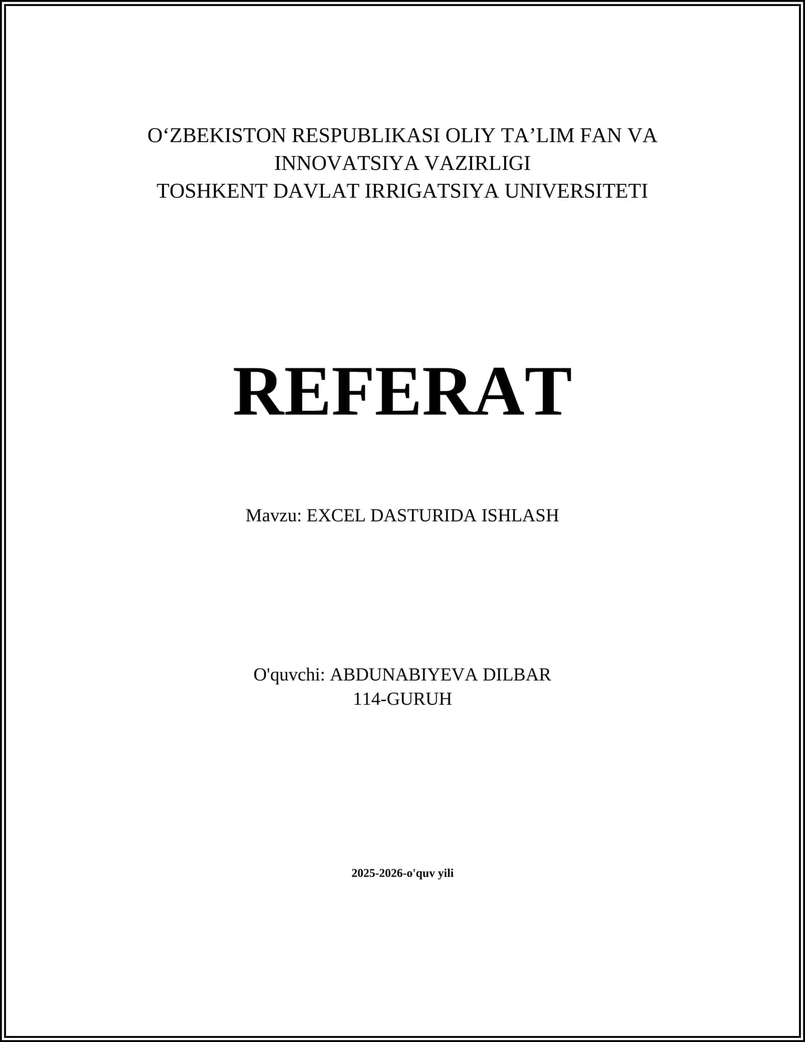 EXCEL DASTURIDA ISHLASH 1