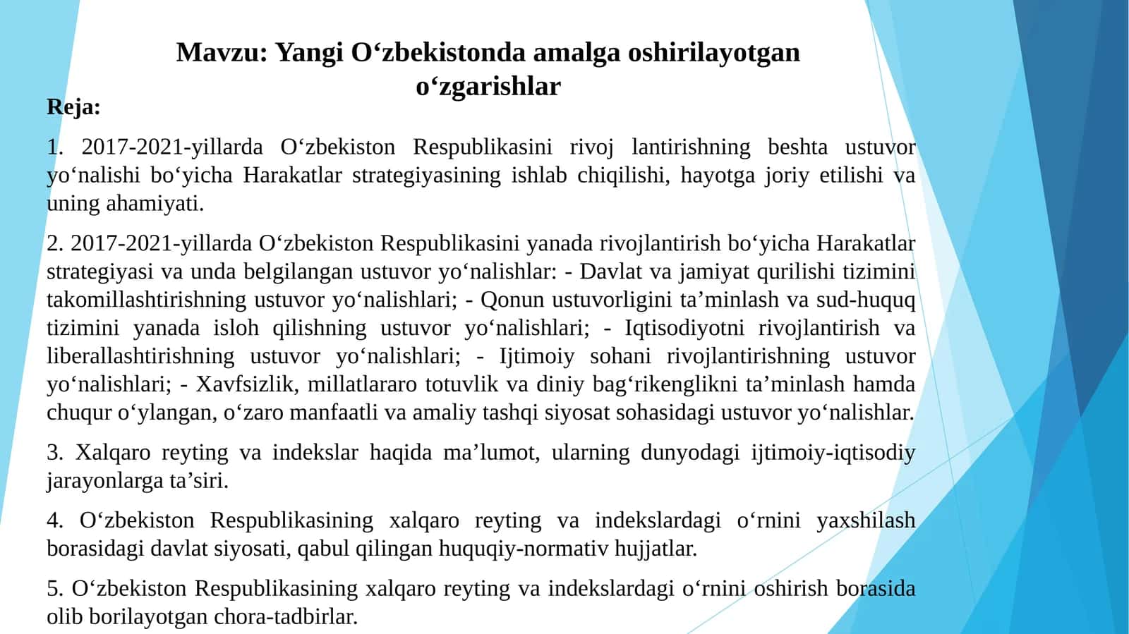 Yangi O‘zbekistonda amalga oshirilayotgan o‘zgarishlar 1