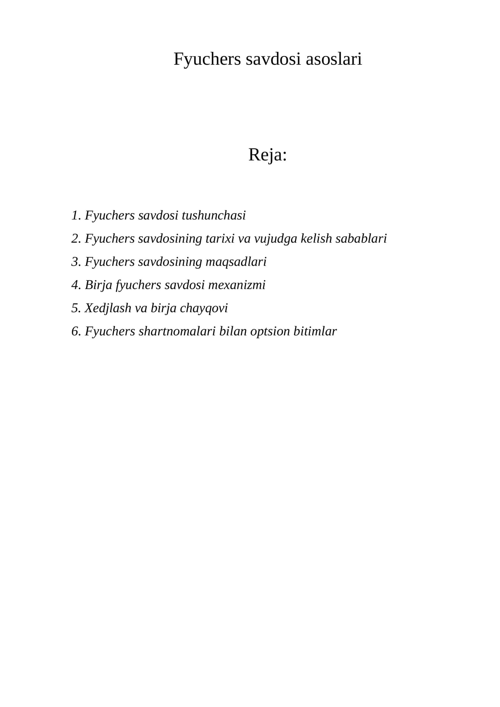 Fyuchers savdosi asoslari 1
