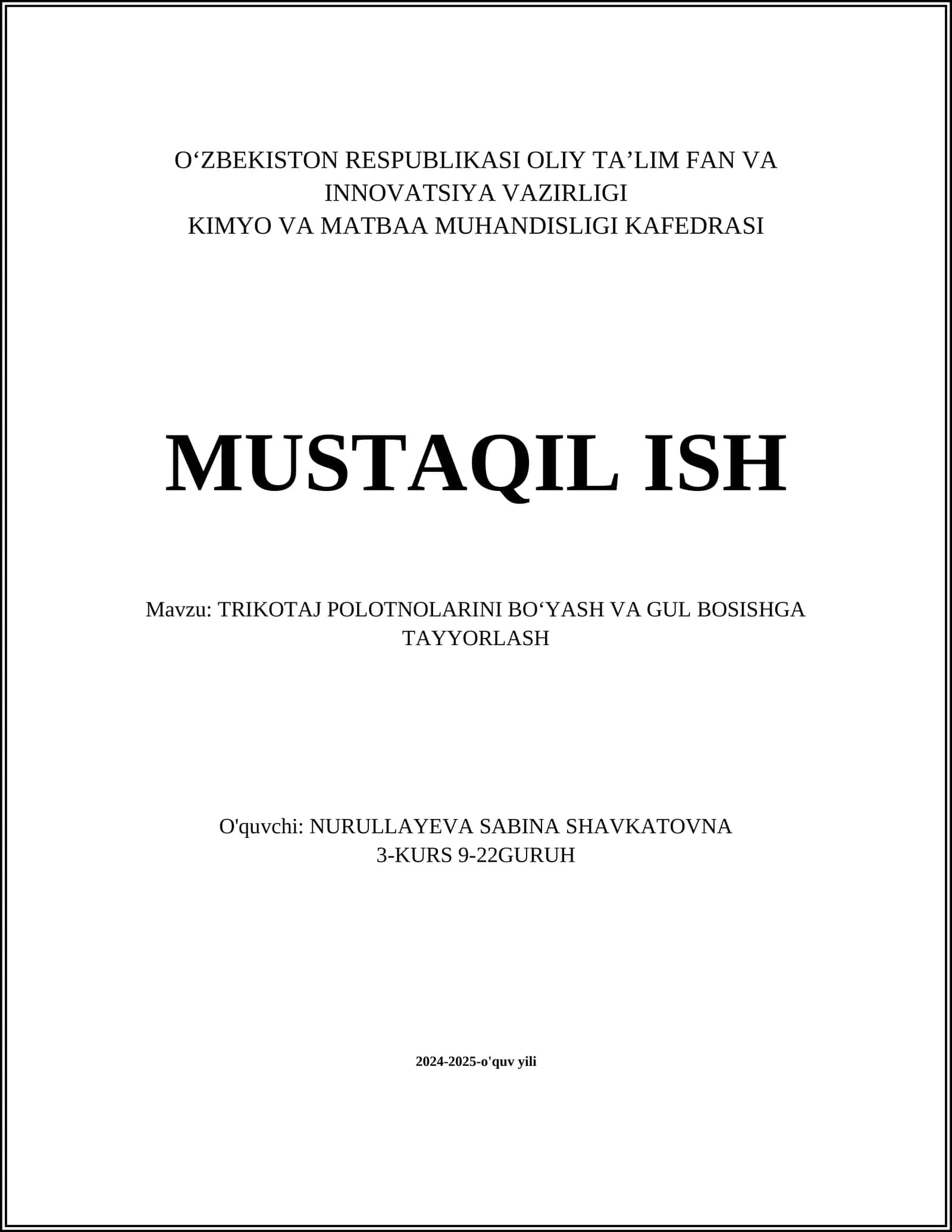 TRIKOTAJ POLOTNOLARINI BOʻYASH VA GUL BOSISHGA TAYYORLASH 1