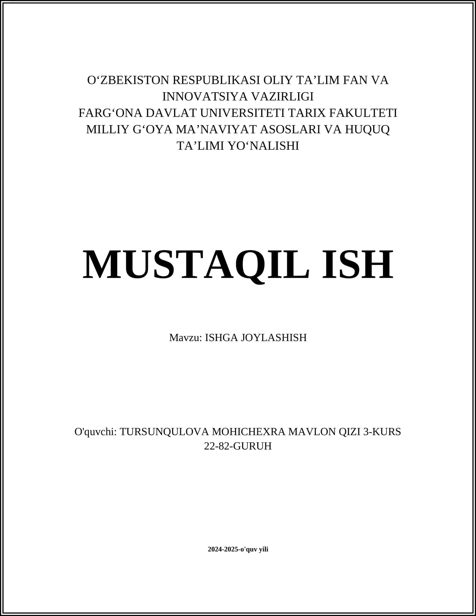 ISHGA JOYLASHISH 1