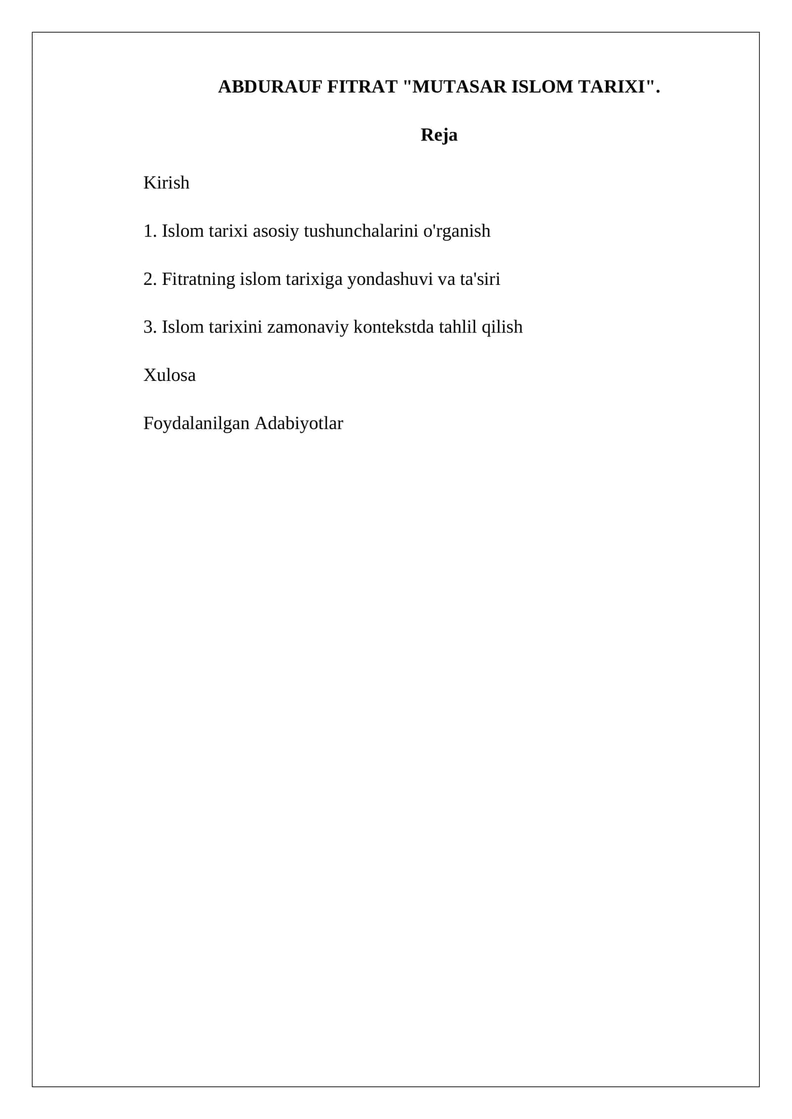 ABDURAUF FITRAT "MUTASAR ISLOM TARIXI" 1