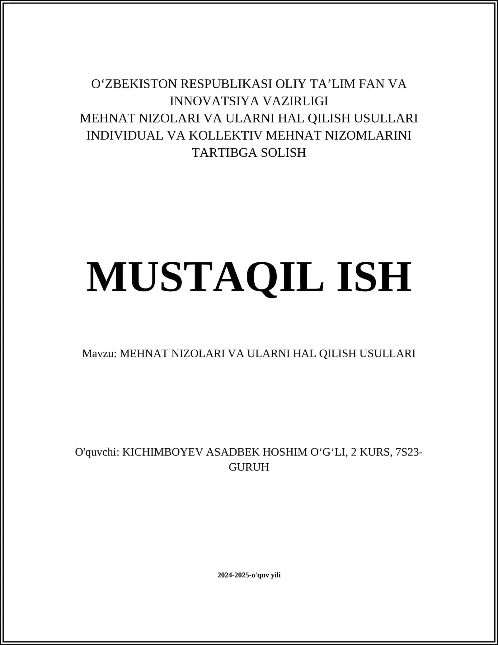 MEHNAT NIZOLARI VA ULARNI HAL QILISH USULLARI 1