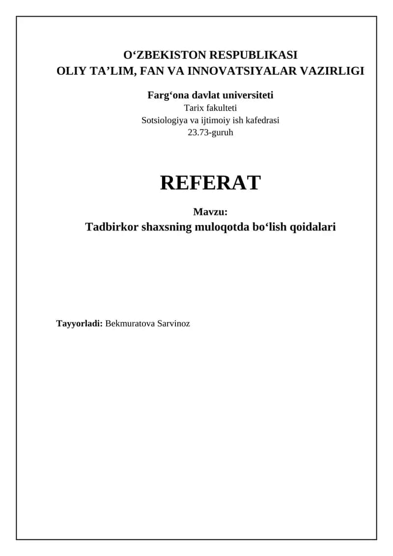 Tadbirkor shaxsning muloqotda boʻlish qoidalari 1