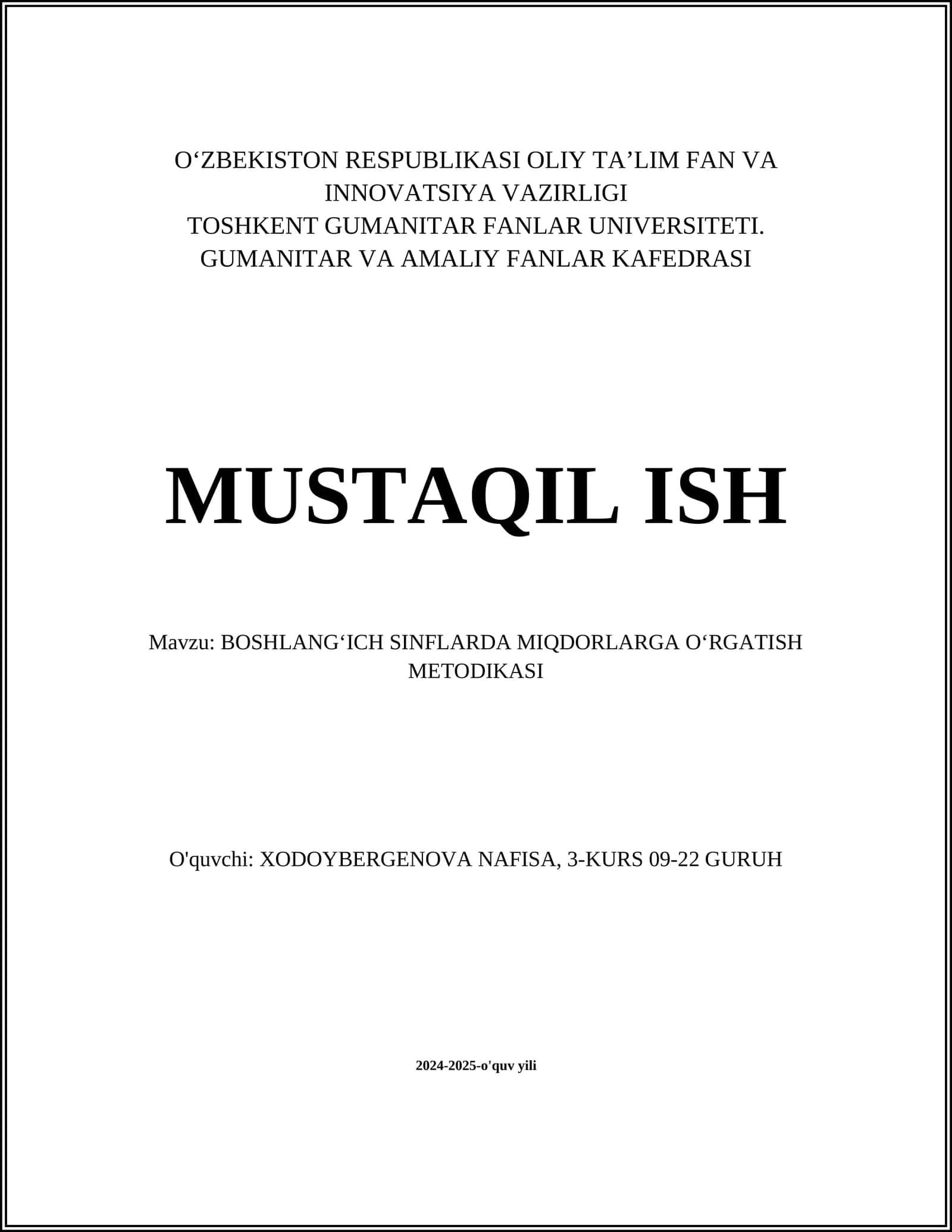 BOSHLANG‘ICH SINFLARDA MIQDORLARGA O‘RGATISH METODIKASI 1