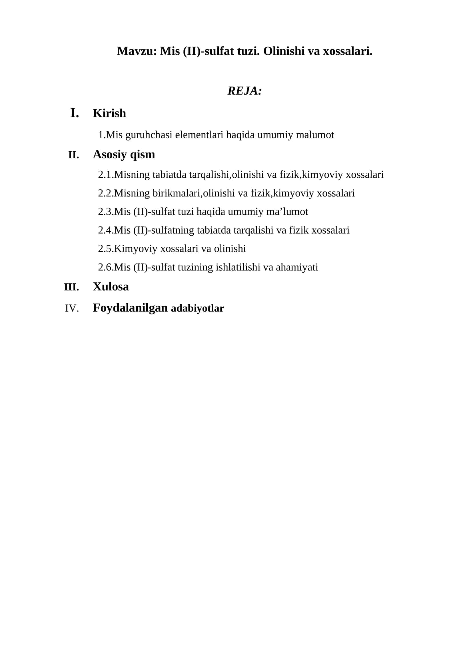 Mis (II)-sulfat tuzi. Olinishi va xossalari 1
