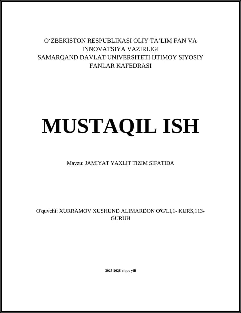 JAMIYAT YAXLIT TIZIM SIFATIDA 1