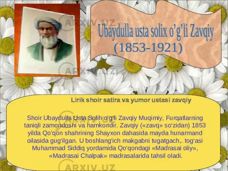 Shoir zavqiyning ijoxiy merosi siyosiy lirikasi hajviyoti yumorlari 1