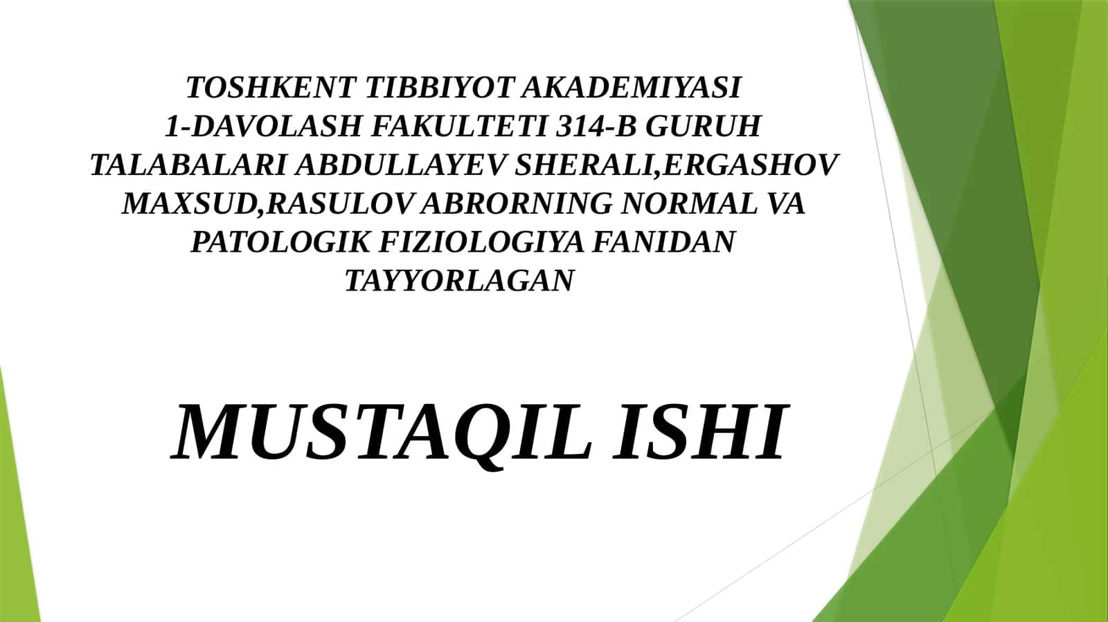 Normal va Patologik Fiziologiya 1