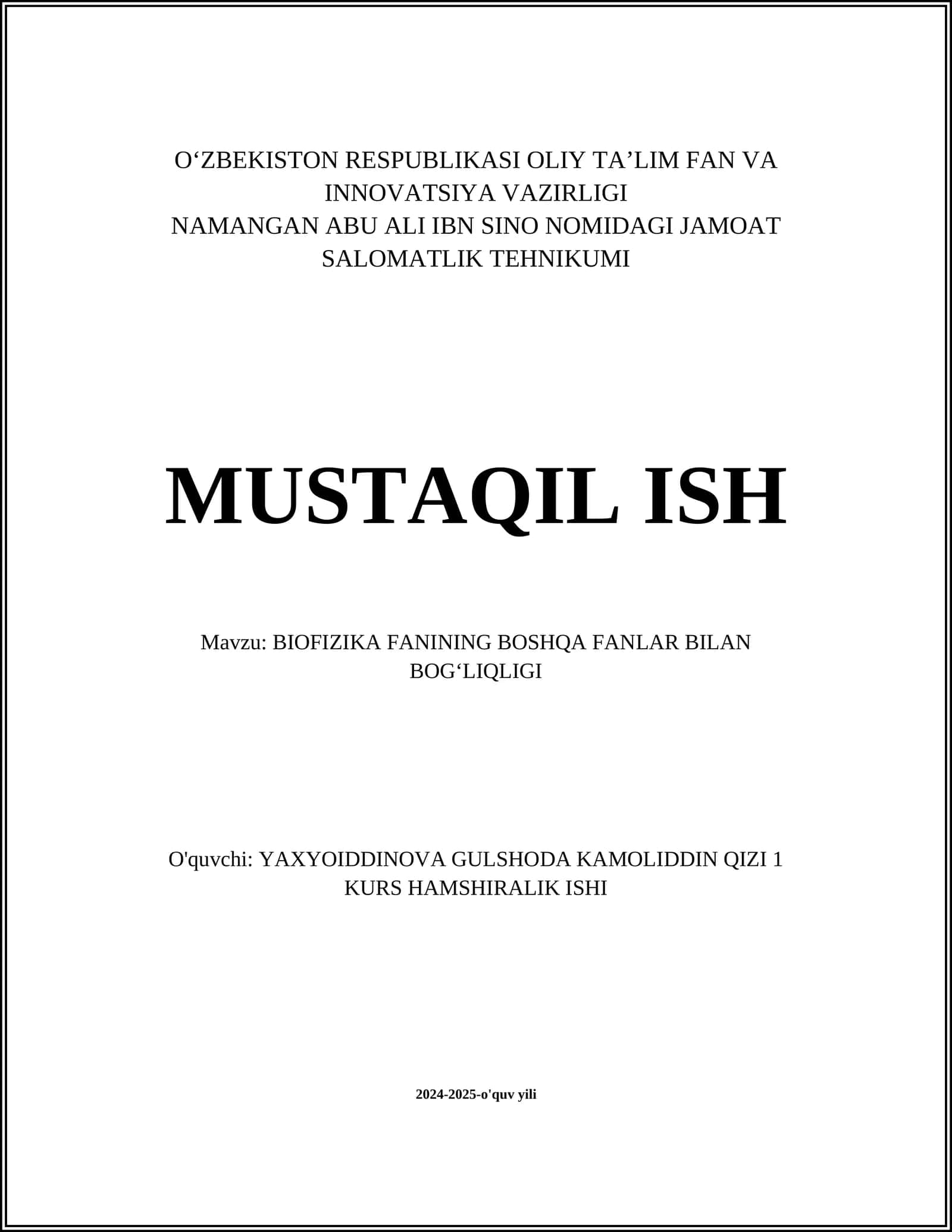 BIOFIZIKA FANINING BOSHQA FANLAR BILAN BOGʻLIQLIGI 1