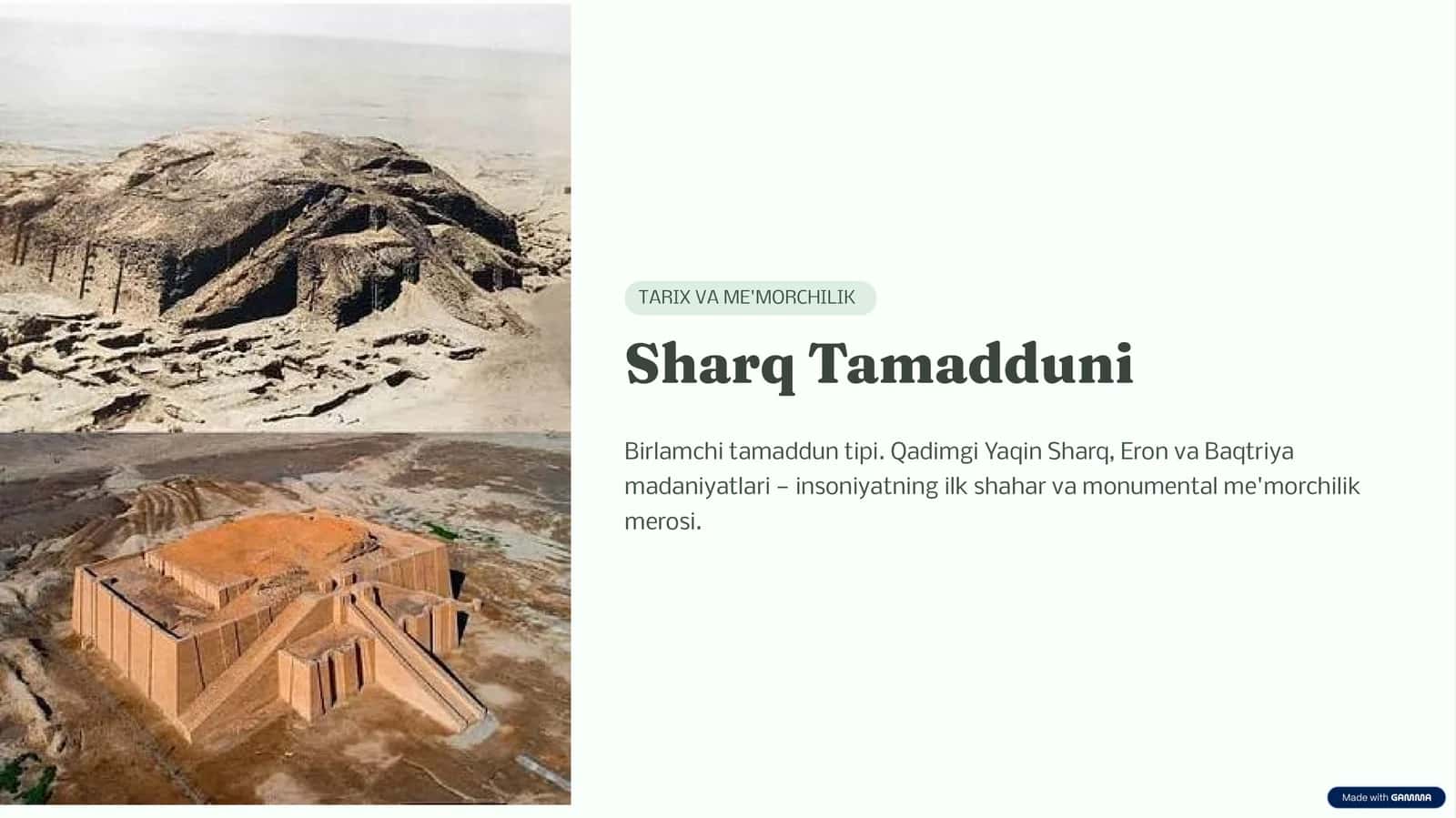 Sharq Tamadduni | Arxitektura Tarixi Fanidan Tayyor PPT 1