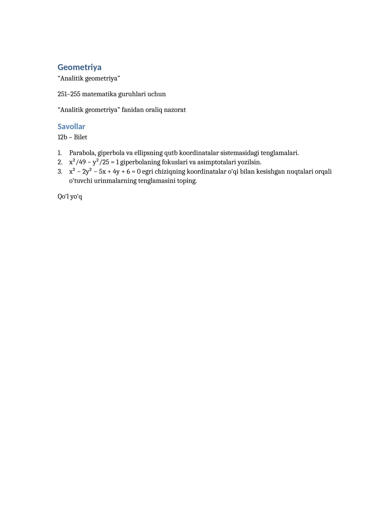 Analitik geometriya 1