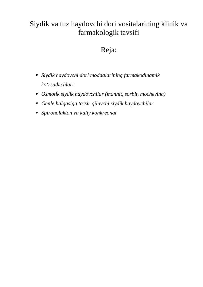 Siydik va tuz haydovchi dori moddalari 1