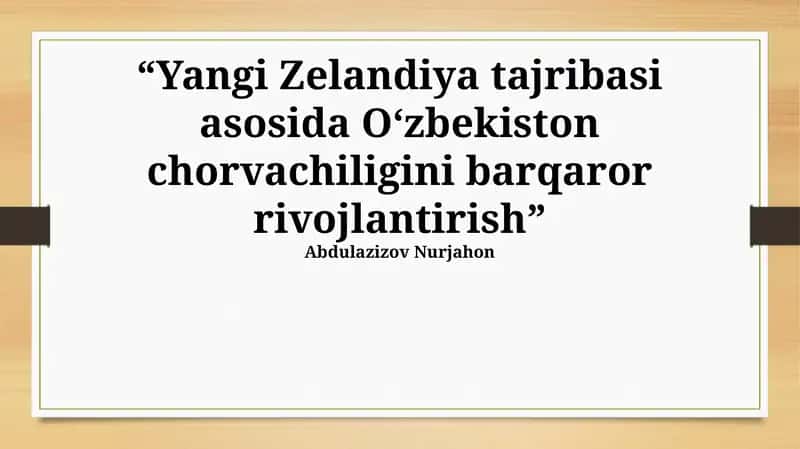 O'zbekiston chorvachiligini barqaror rivojlantirish 1