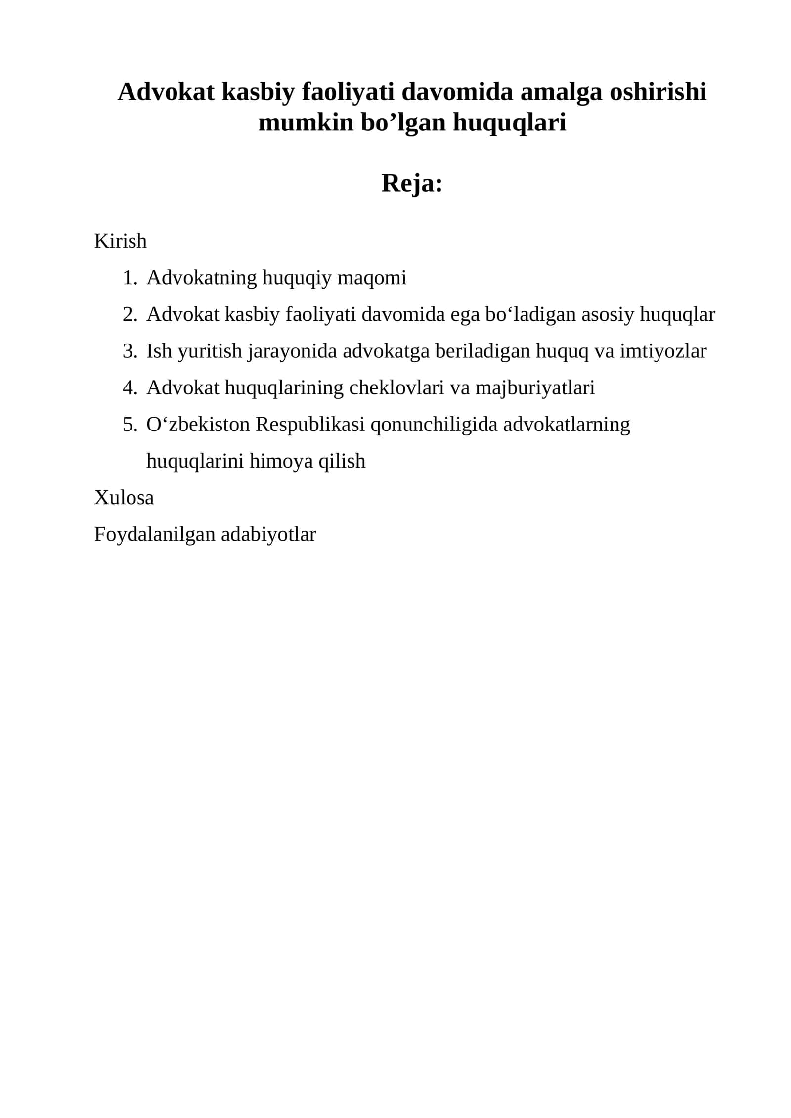 Advokat kasbiy faoliyati davomida amalga oshirishi mumkin bo’lgan huquqlari 1