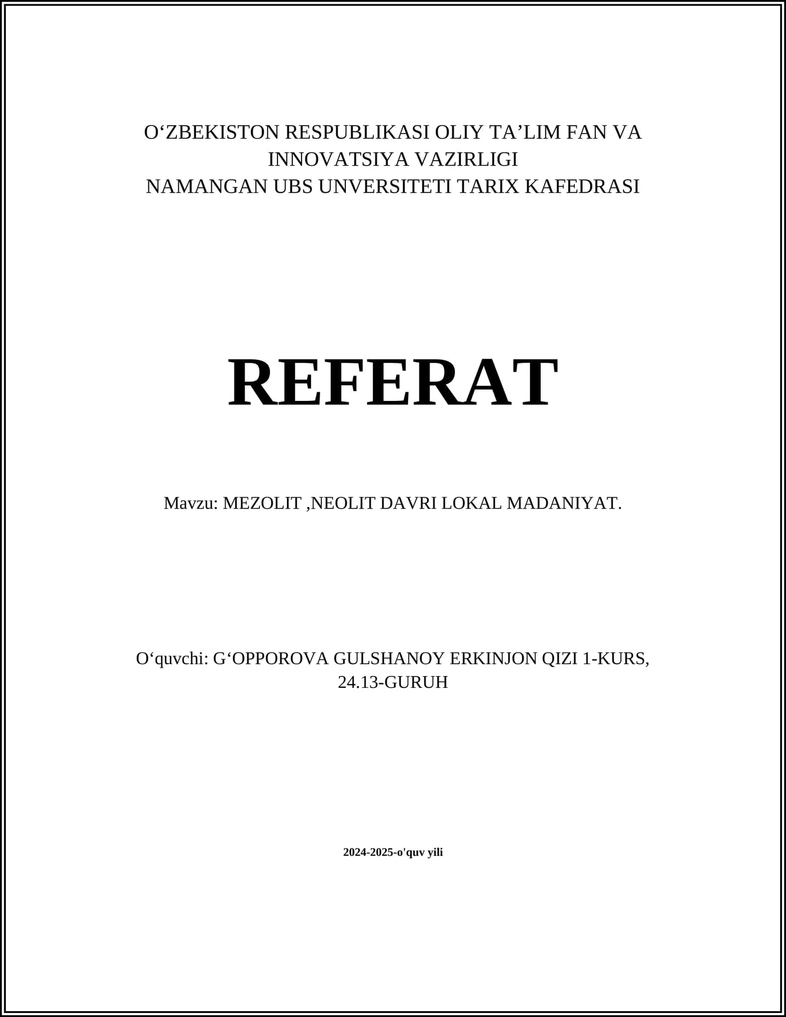 MEZOLIT, NEOLIT DAVRI LOKAL MADANIYAT 1