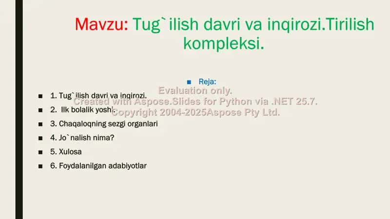 Tug`ilish davri va inqirozi.Tirilish kompleksi. 1