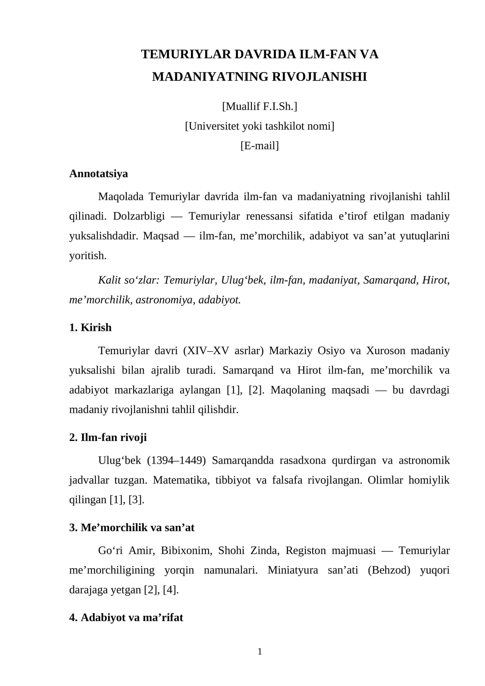 TEMURIYLAR DAVRIDA ILM-FAN VA MADANIYATNING RIVOJLANISHI 1