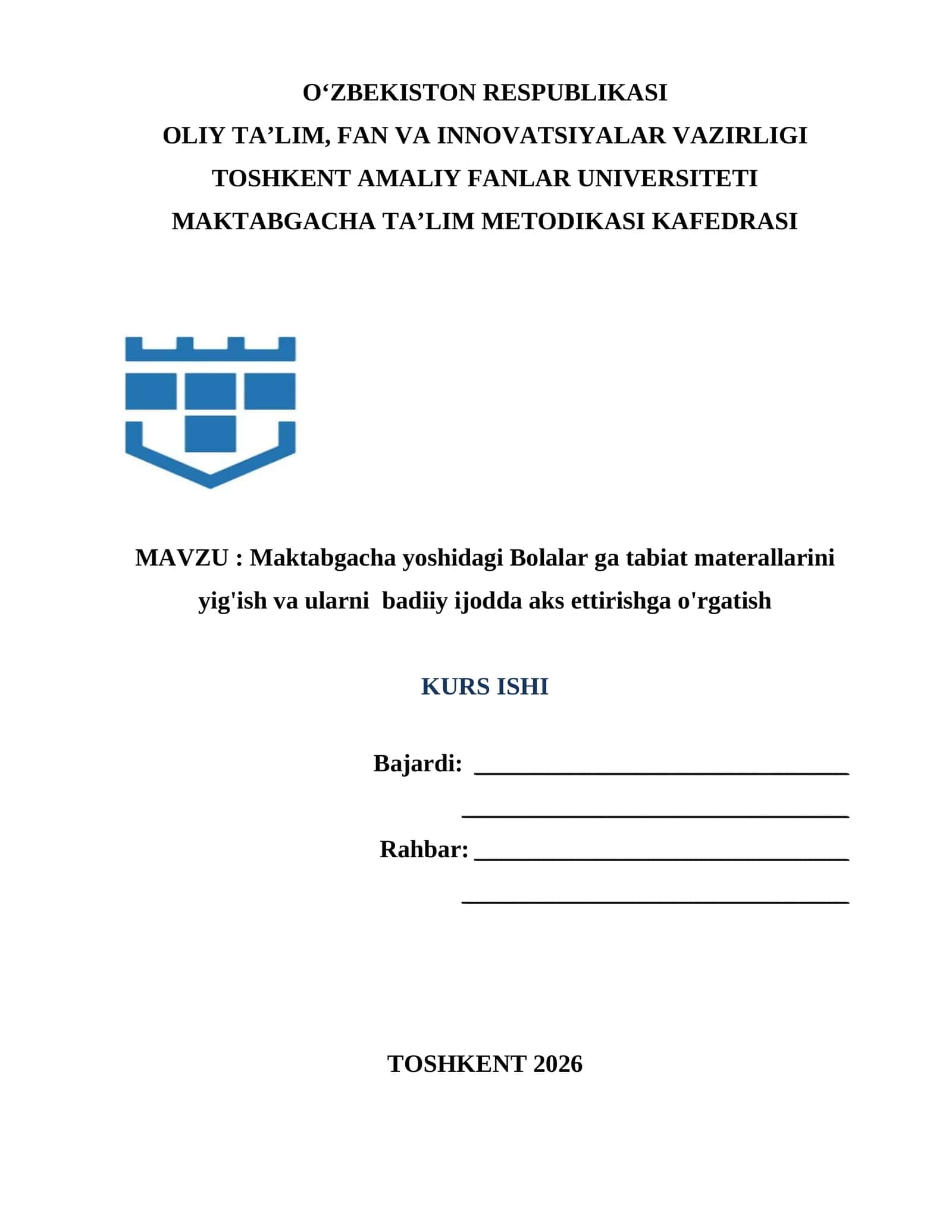 Maktabgacha yoshidagi Bolalar ga tabiat materallarini yig'ish va ularni  badiiy ijodda aks ettirishga o'rgatish 1