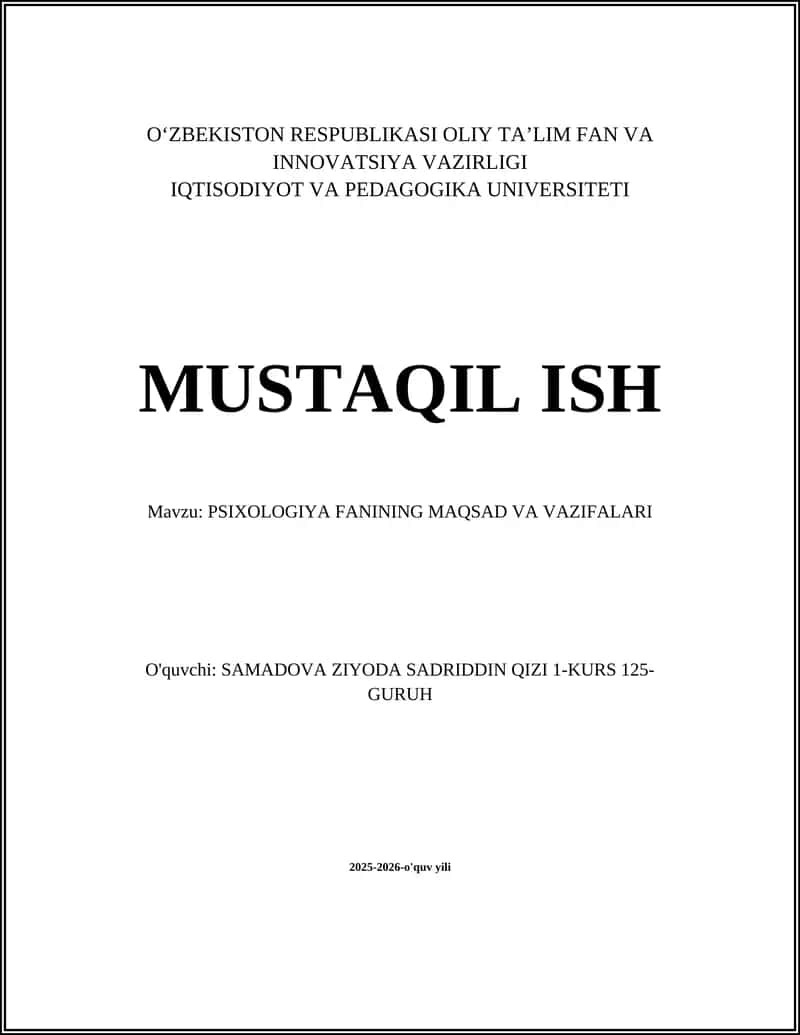 PSIXOLOGIYA FANINING MAQSAD VA VAZIFALARI 1