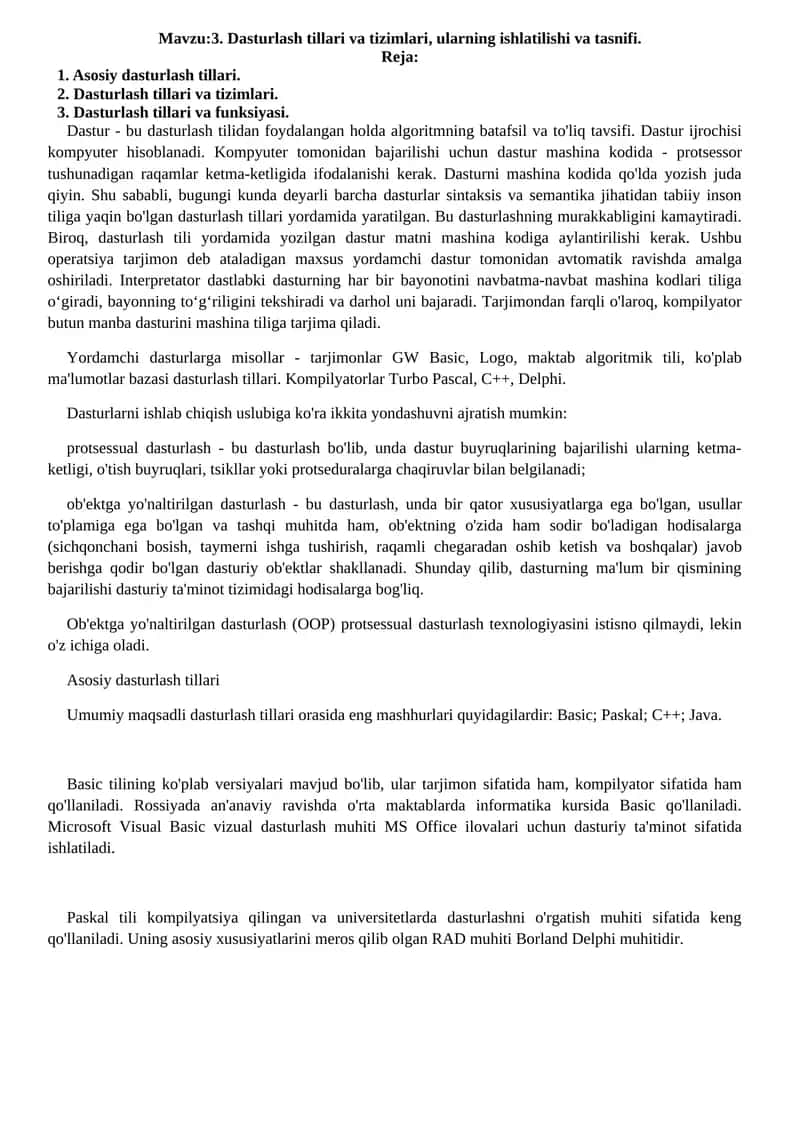 Dasturlash tillari va tizimlari 1
