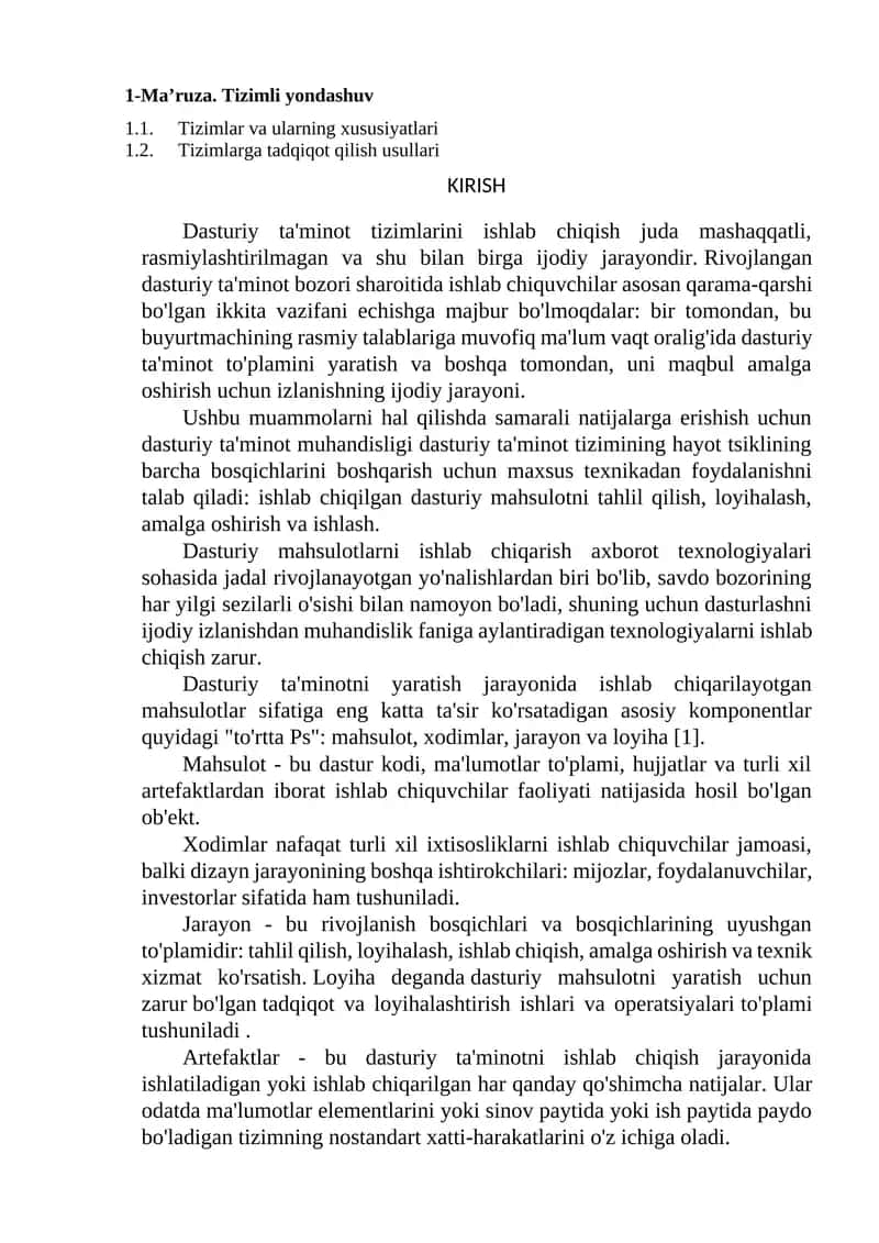 Ma’ruza. Tizimli yondashuv 1