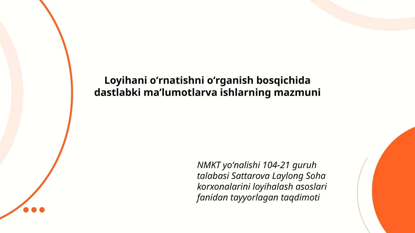 Soha korxonalarini loyihalash asoslari fanidan tayyorlagan taqdimoti 1