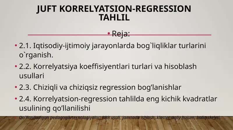 Juft korrelyatsion-regression tahlil 1