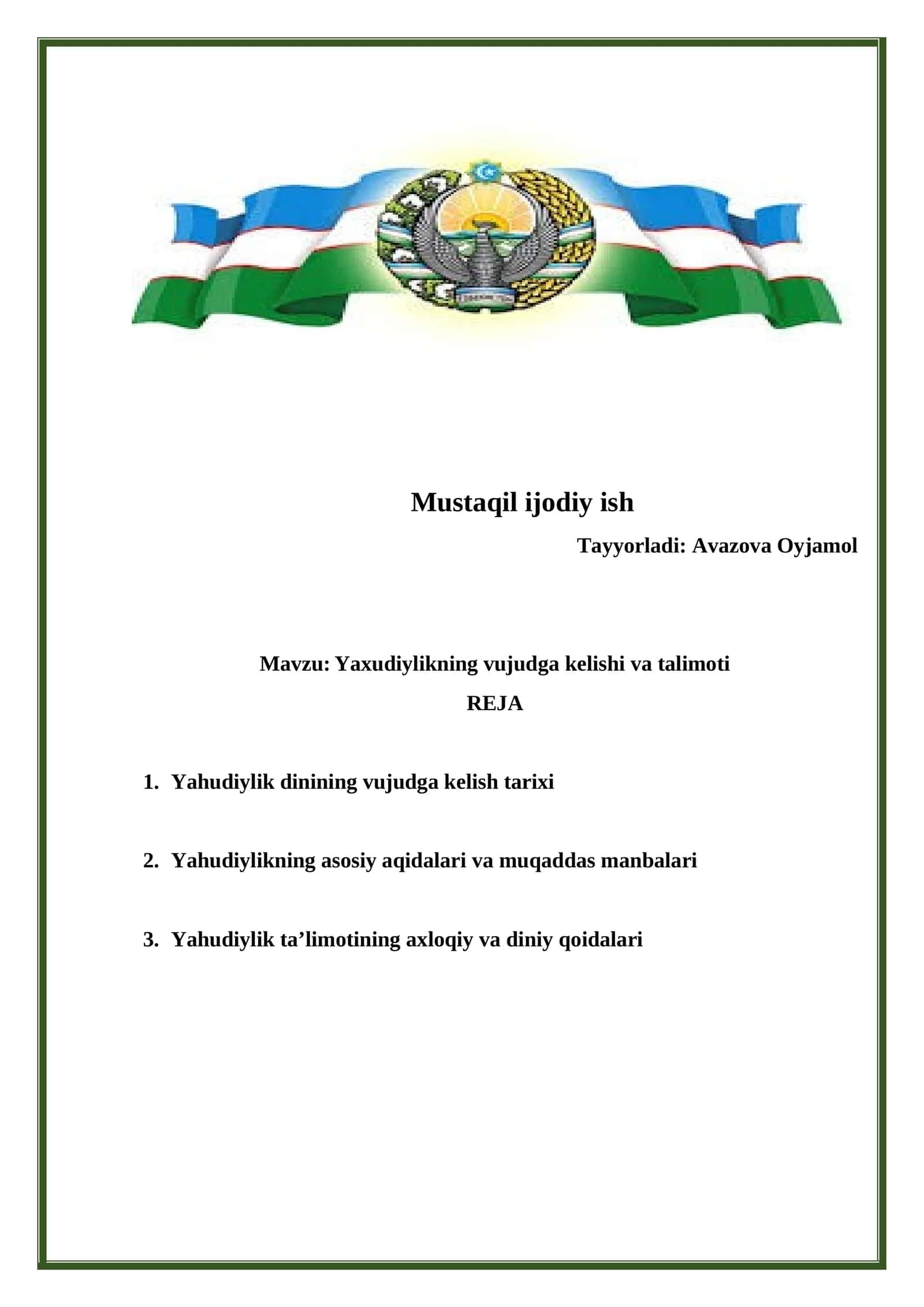 Yaxudiylikning vujudga kelishi va talimoti 1