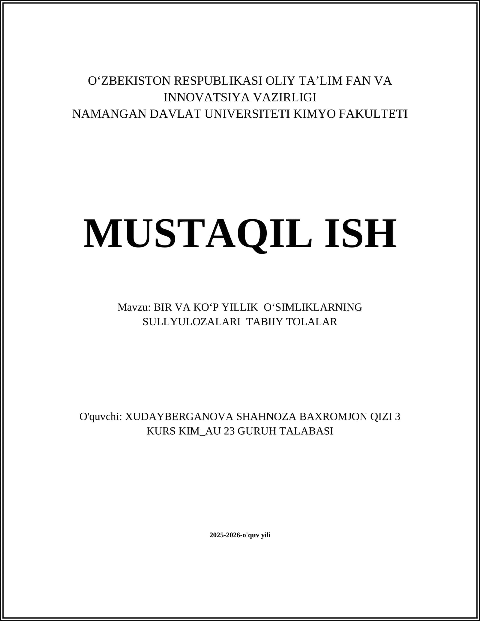 BIR VA KOʻP YILLIK OʻSIMLIKLARNING SULLYULOZALARI TABIIY TOLALAR 1