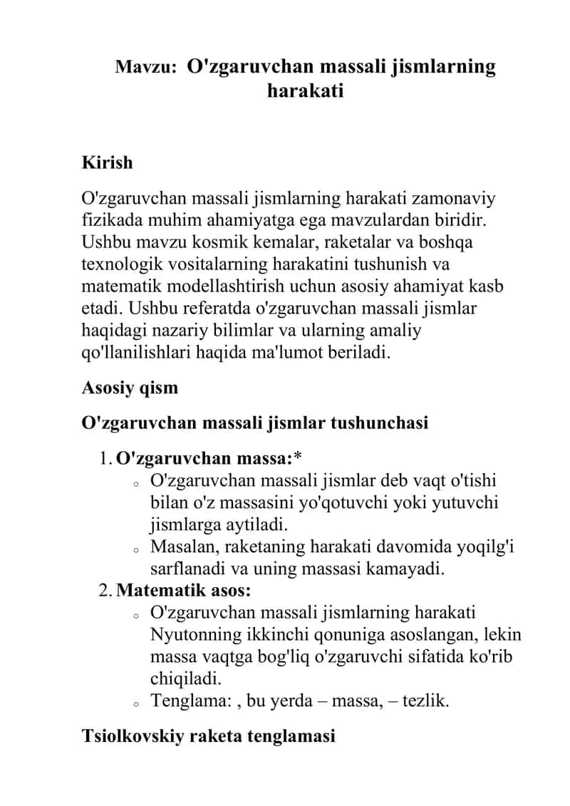 oʻzgaruvchan massali jism 1