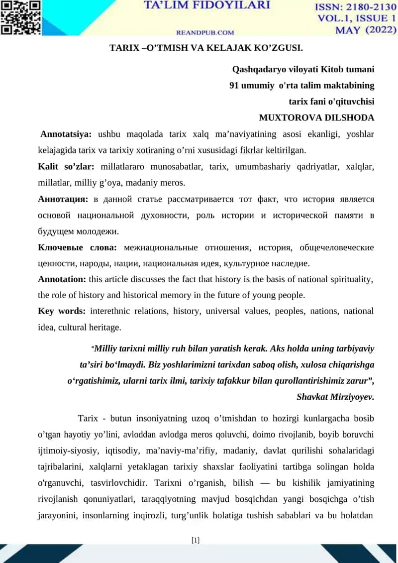 TARIX –O’TMISH VA KELAJAK KO’ZGUSI 1