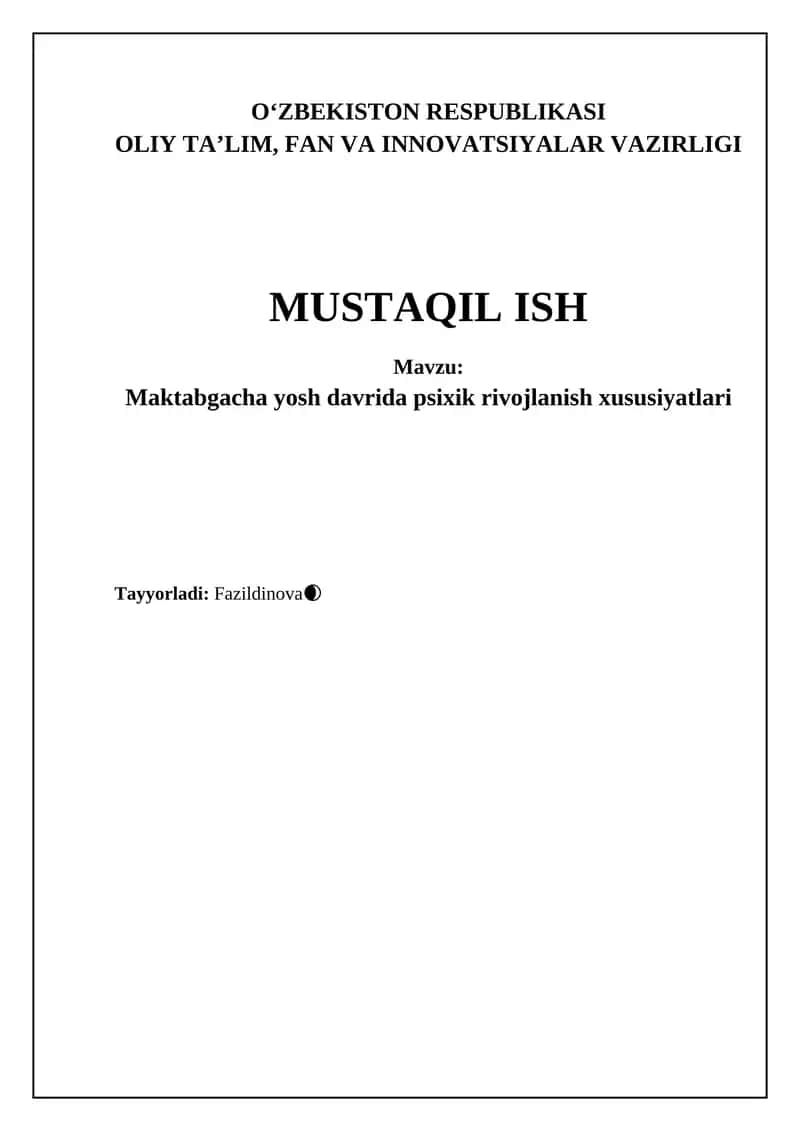 Maktabgacha yoshda kognitiv rivojlanishning asosiy xususiyatlari 1
