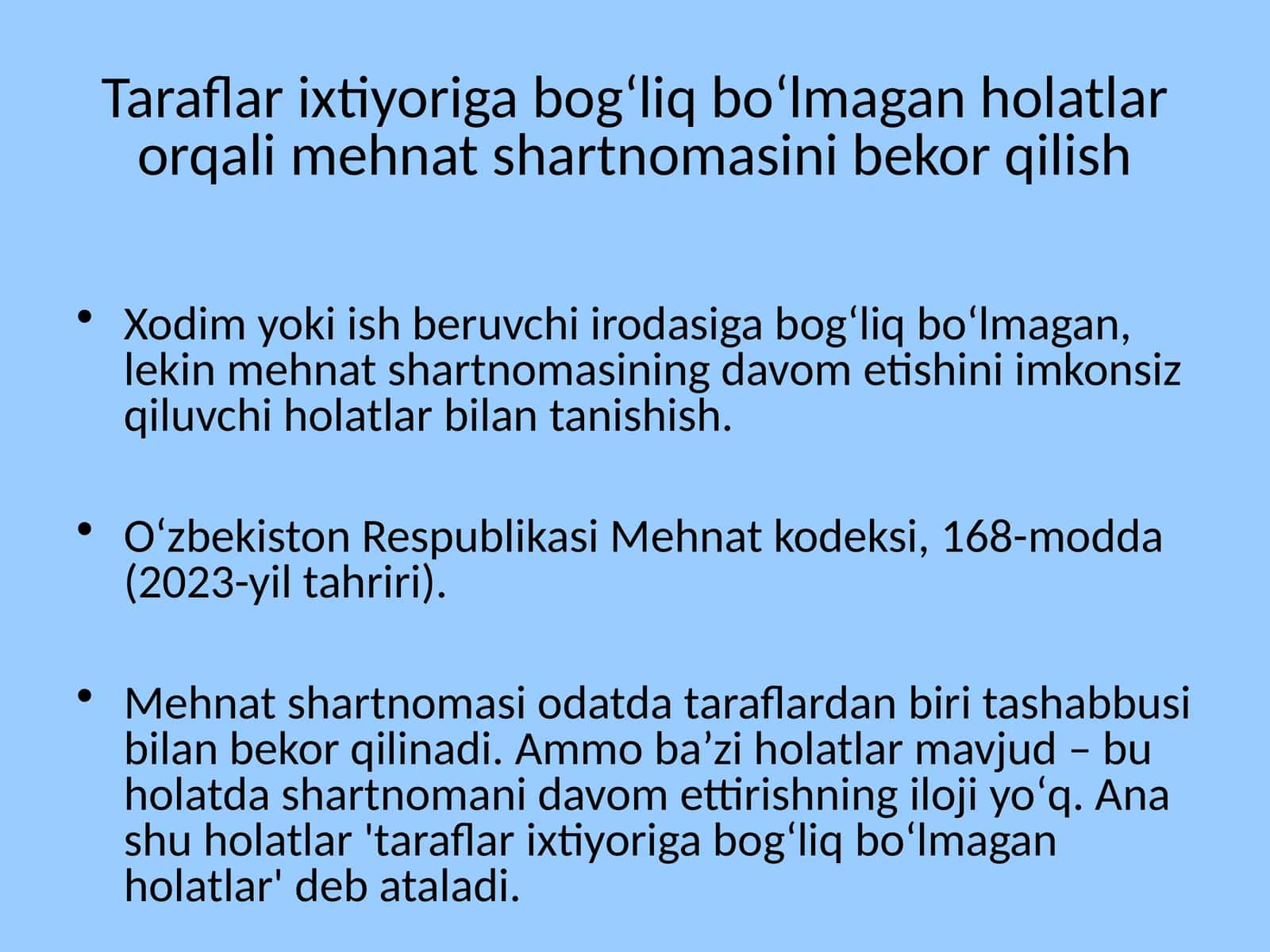 Mehnat shartnomasi bekor qilish holatlari 1