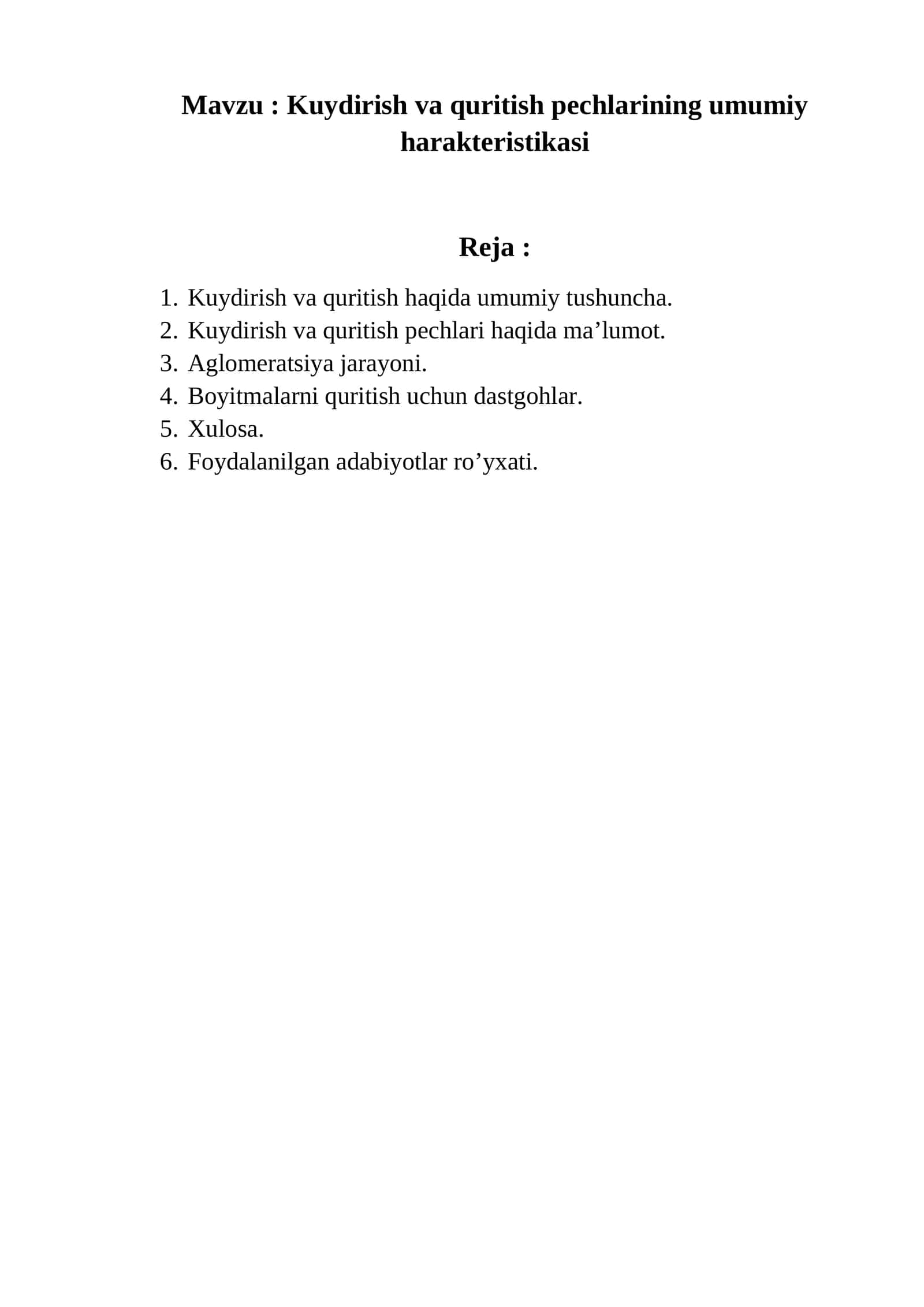 Kuydirish va quritish pechlarining umumiy harakteristikasi 1
