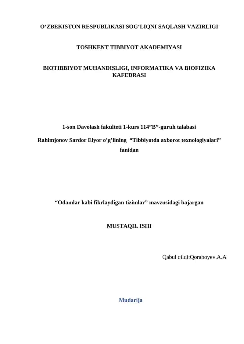 Odamlar kabi fikrlaydigan tizimlar 1