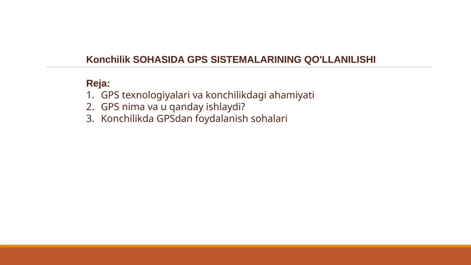 Konchilik SOHASIDA GPS SISTEMALARINING QO'LLANILISHI 1