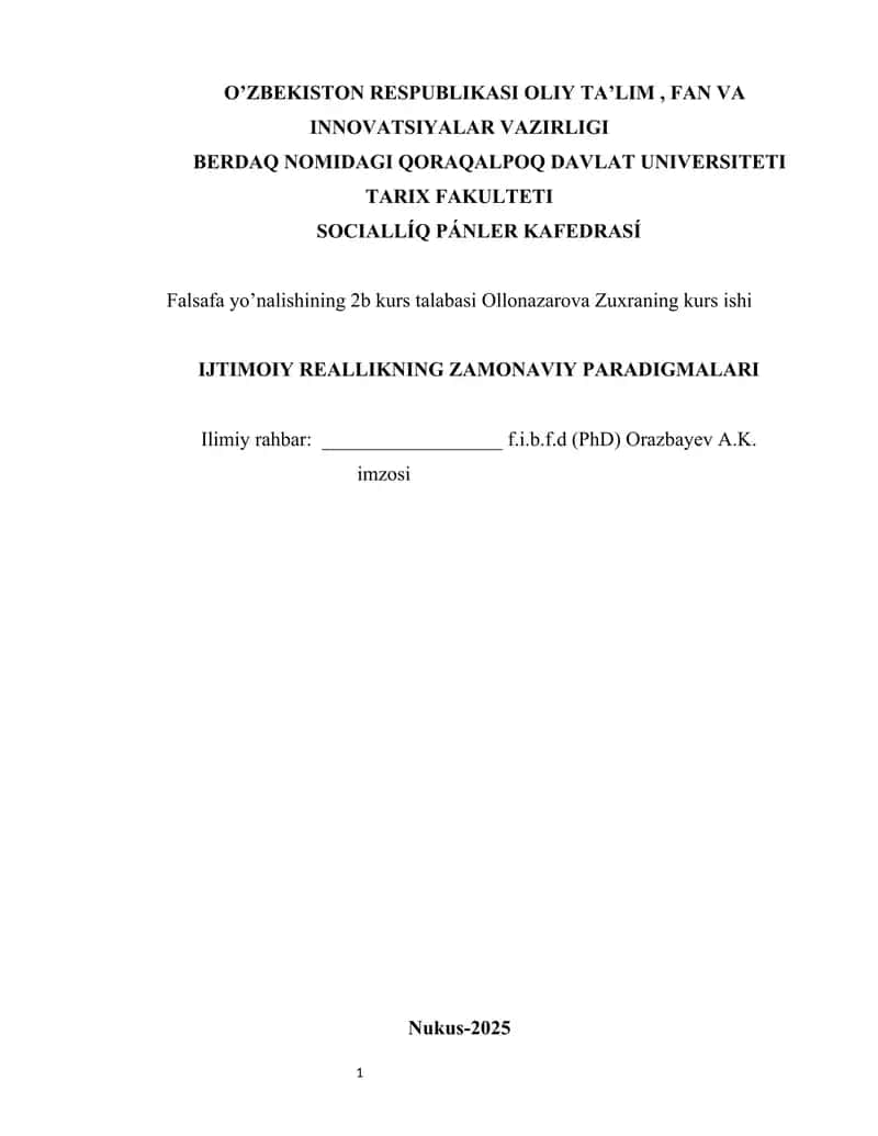 Ijtimoiy reallikning zamonaviy paradigmalari 1