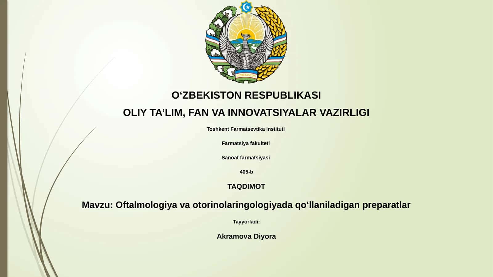 Oftalmologiya va otorinolaringologiyada qoʻllaniladigan preparatlar 1