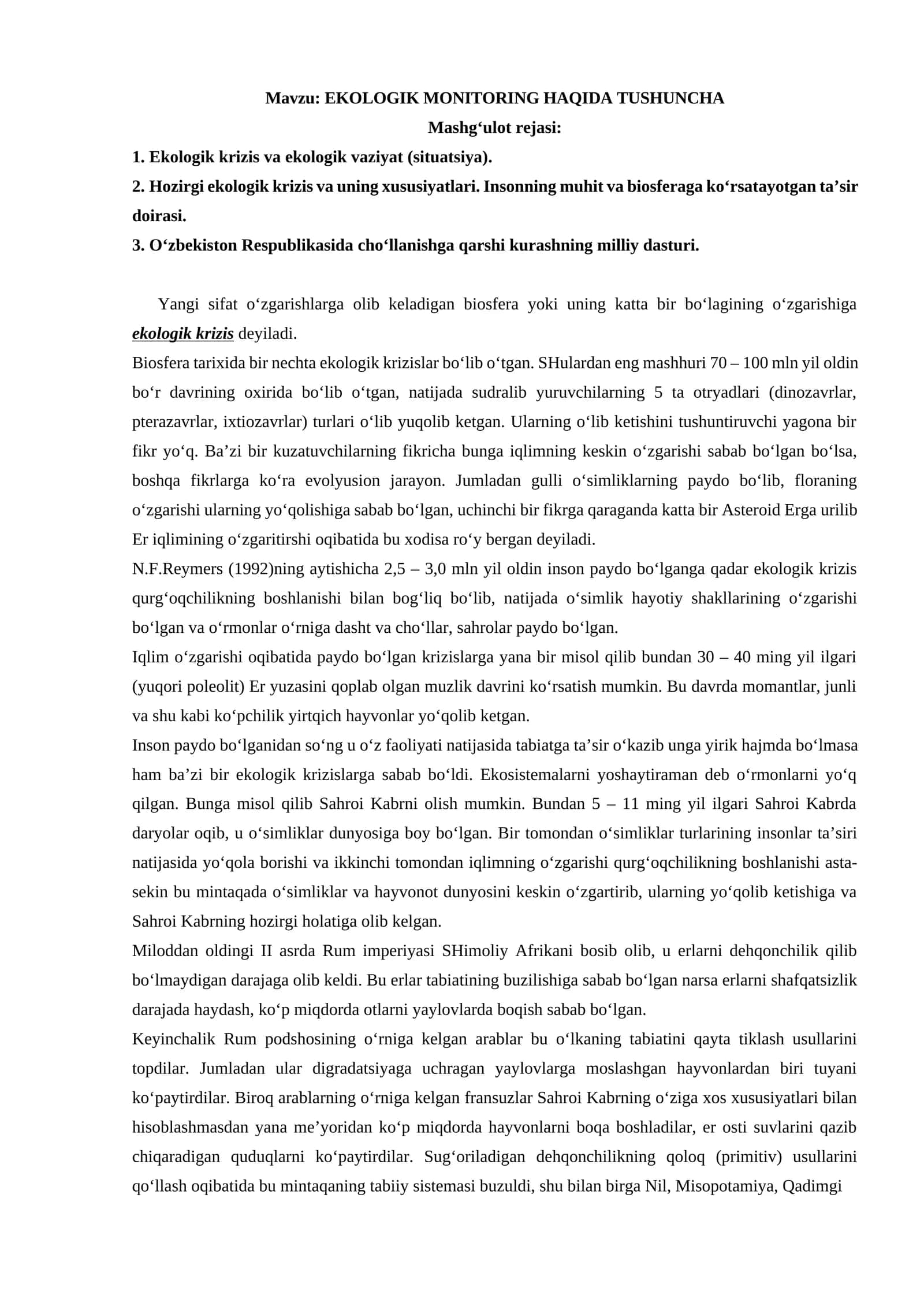 EKOLOGIK MONITORING HAQIDA TUSHUNCHA 1