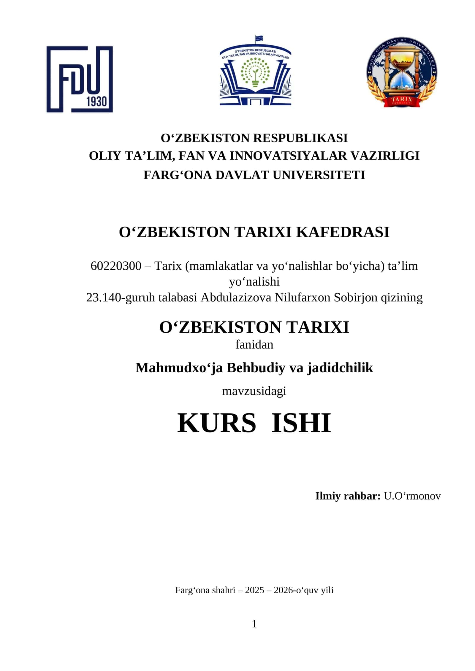 Mahmudxo‘ja Behbudiy va jadidchilik 1
