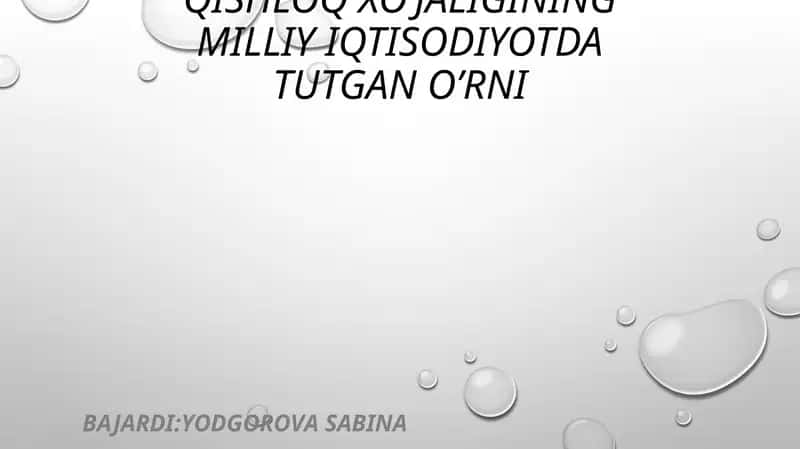 Qishloqxo’jaligining milliy iqtisodiyotda tutgan o‘rni 1