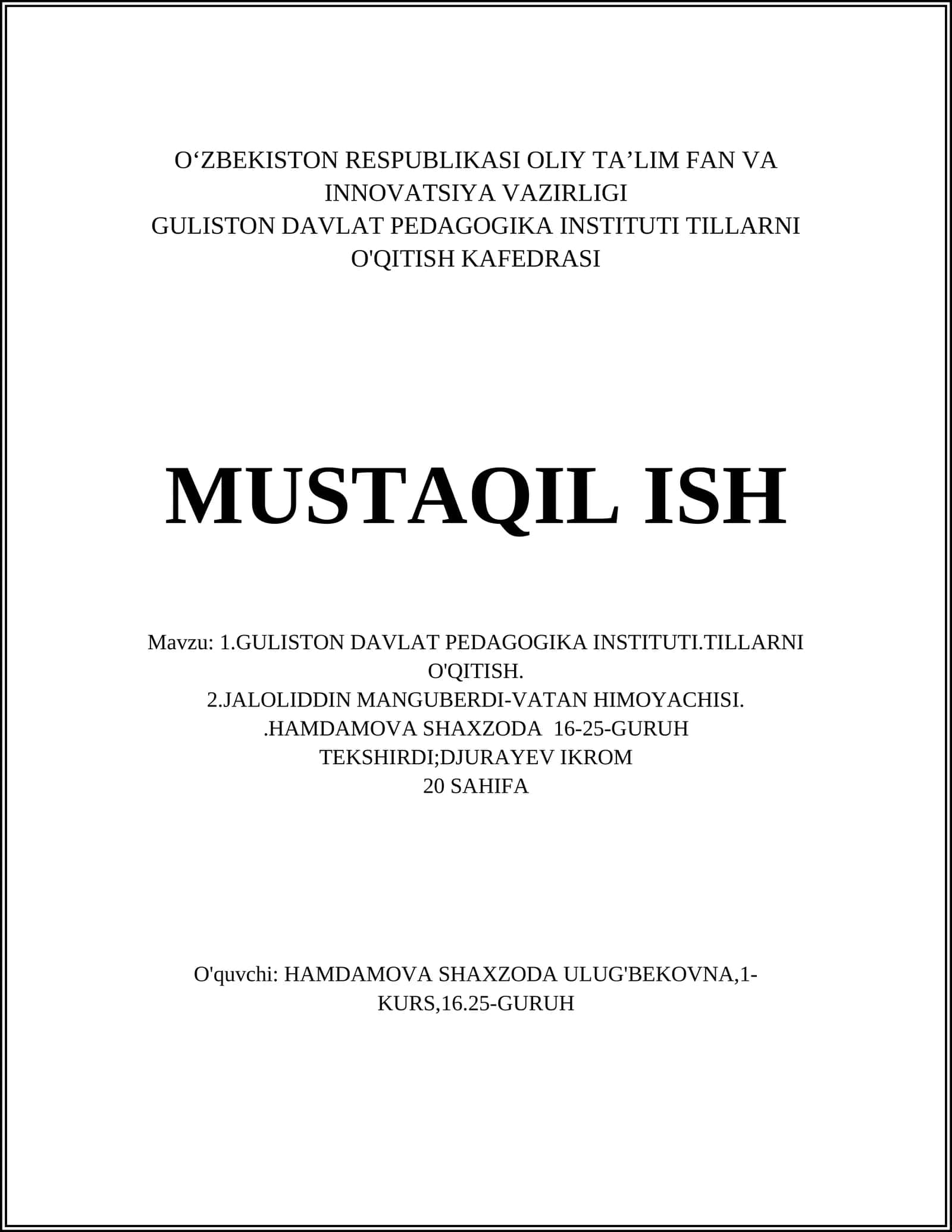 Guliston Davlat Pedagogika Institutida tillarni o'qitish metodikasi va amaliyoti 1