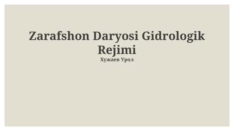 Zarafshon Daryosi Gidrologik Rejimi 1