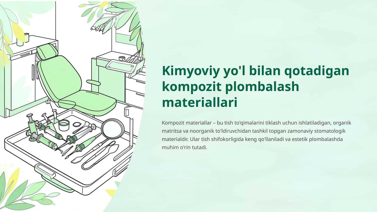 Kimyoviy yo'l bilan qotadigan kompozit plombalash materiallari 1