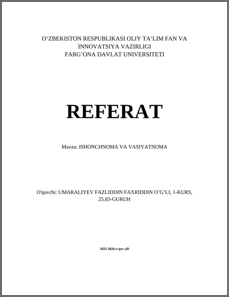 Ishonchnoma va Vasiyatnama 1